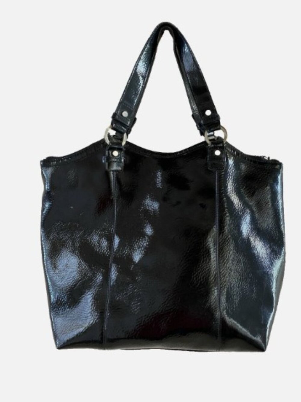 NY&Co Black Shiny Faux Leather Large Tote Shoulder Bag Handbag